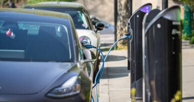 Electric car charging at a charging point