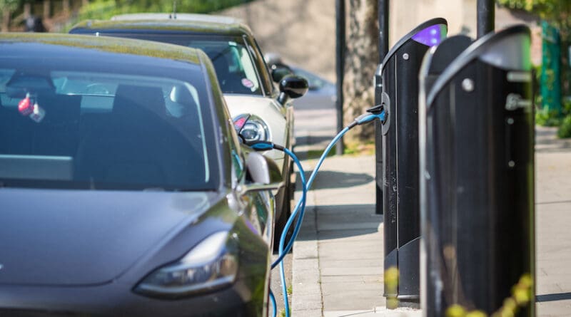 Electric car charging at a charging point