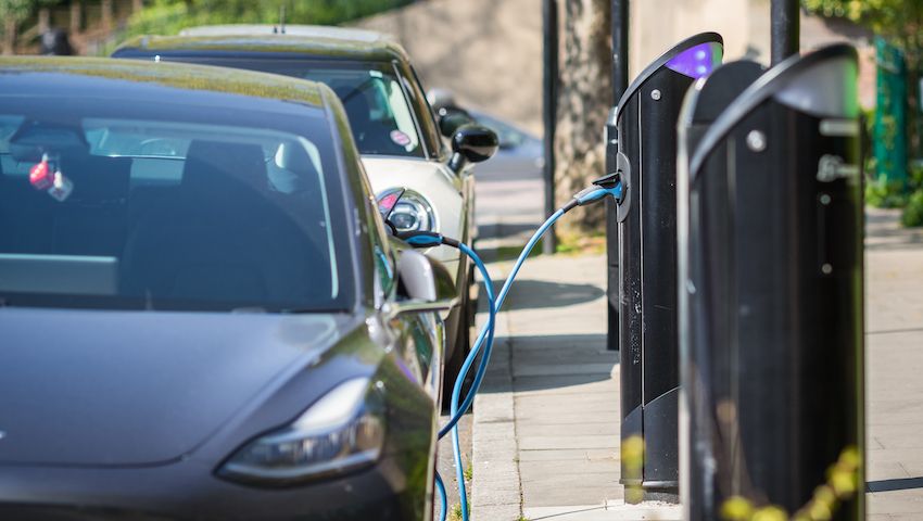 Electric car charging at a charging point