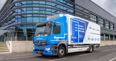 Mercedes-Benz Trucks UK Solomon Commercials fridge-bodied eActros electric truck.