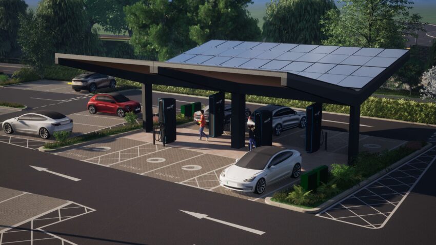 EV charging visualisation of a Zest solar canopy