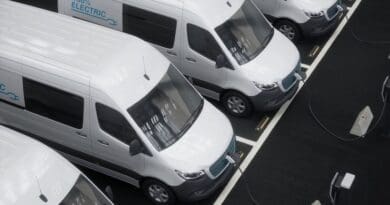 Row of electric vans charging