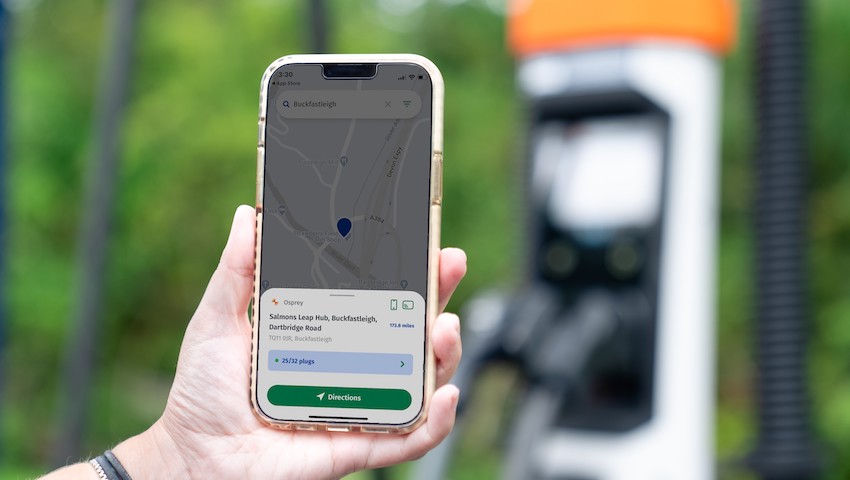 The Motability Go Charge app being used at an Osprey charging station