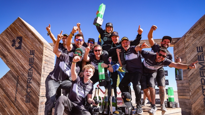 Mikaela Ahlin-Kottulinsky (SWE) / Johan Kristoffersson (SWE), Rosberg X Racing, 1st position, celebrate with their team on the championship podium