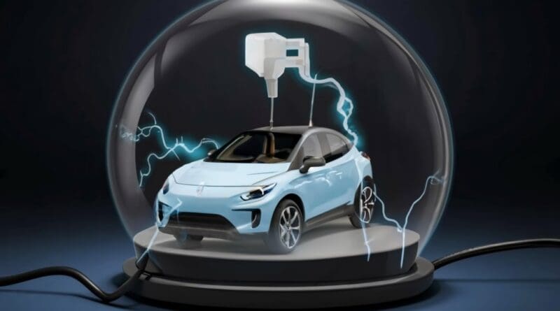 electric car charging inside a crystal ball