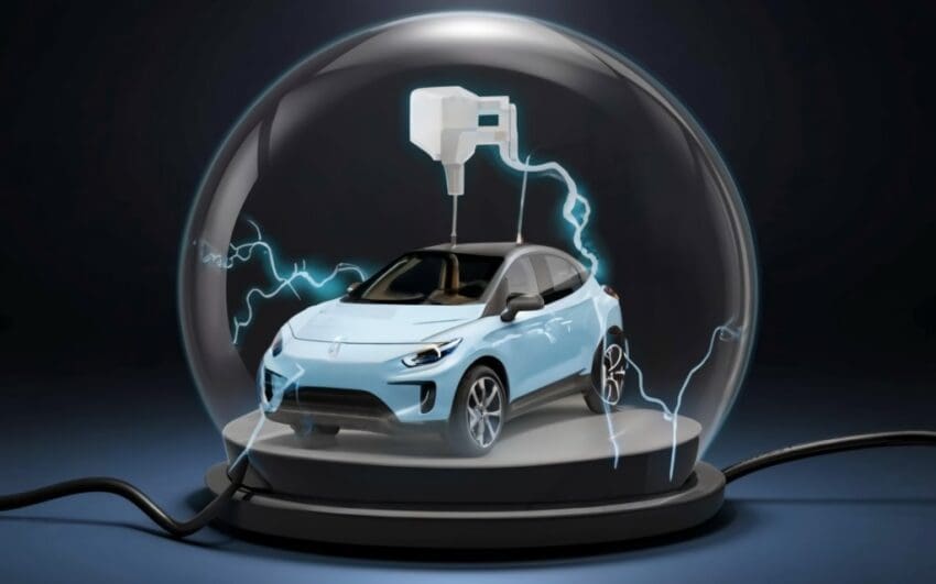 electric car charging inside a crystal ball