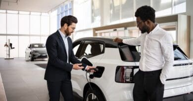 car dealer and customer with volvo ex30