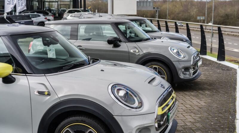 used mini cooper electric on dealer forecourt
