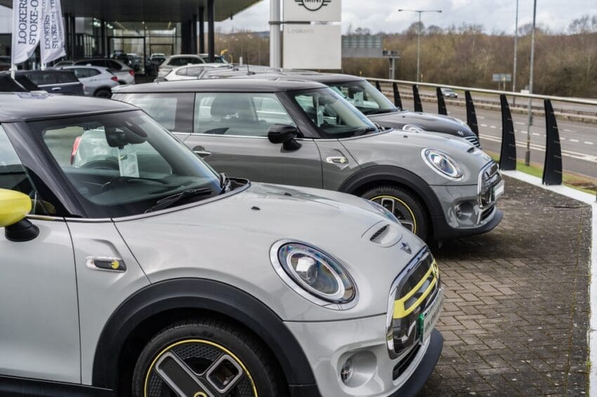 used mini cooper electric on dealer forecourt
