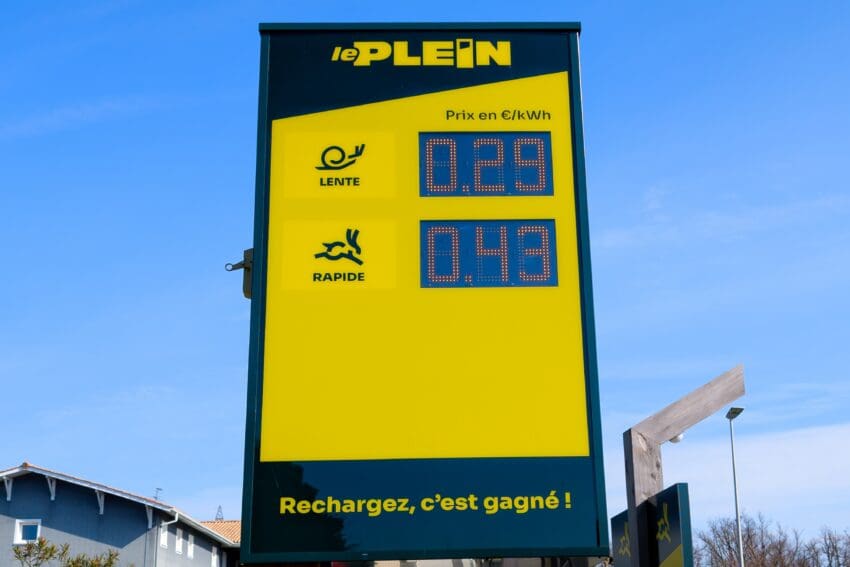 ev charging price sign in bordeaux france